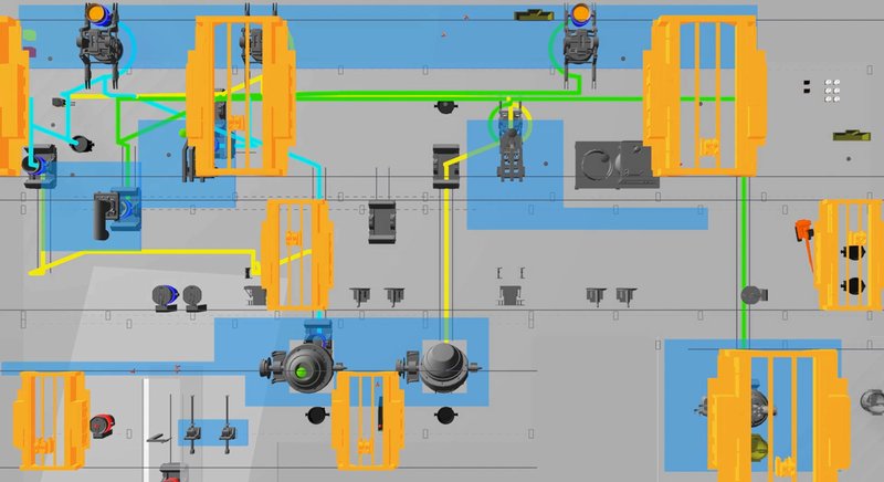 Melt shop simulation with crane transport paths