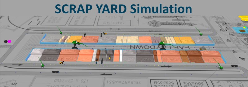 Scrap yard simulation with crane travel paths